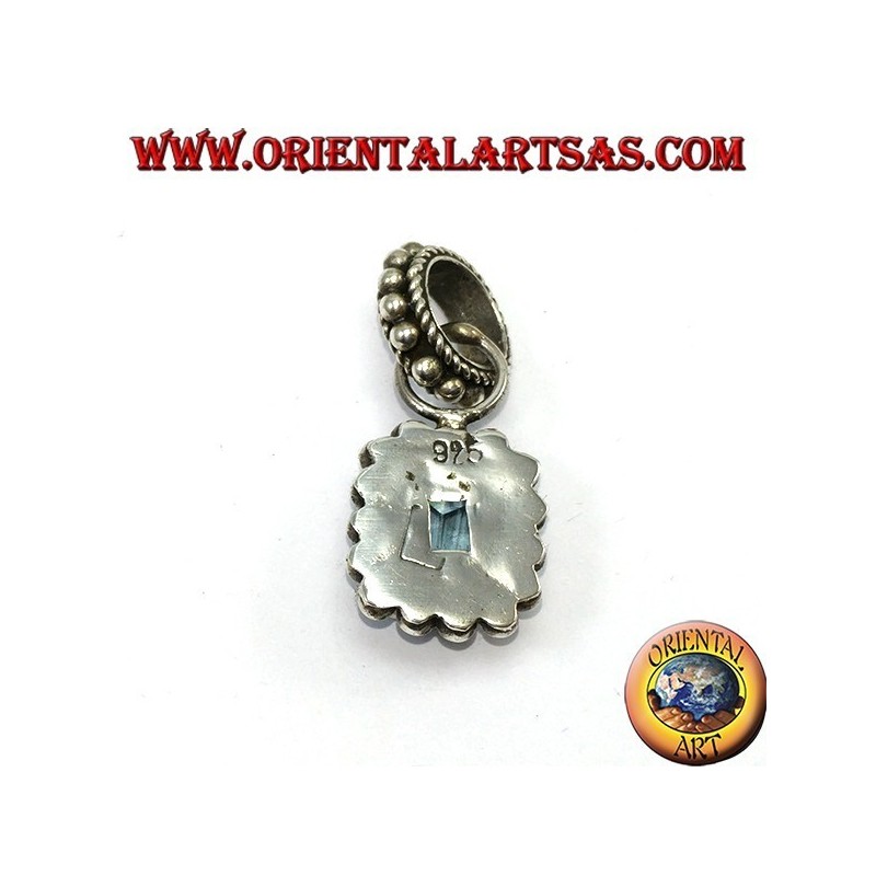 Silber Anhänger mit rechteckigem, natürlichem blauem Topas