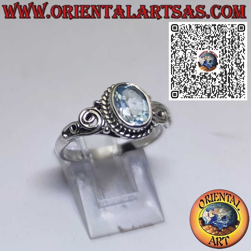 Anello in Argento 925 con Topazio Ovale Naturale e Spirale Laterale – Gioiello Elegante e Simbolico