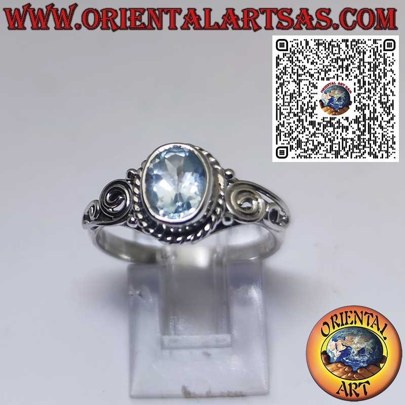 Anello in Argento 925 con Topazio Ovale Naturale e Spirale Laterale – Gioiello Elegante e Simbolico