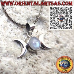 Colgante de Plata 925 Triple Diosa Wicca con Piedra de Luna Arcoíris Natural