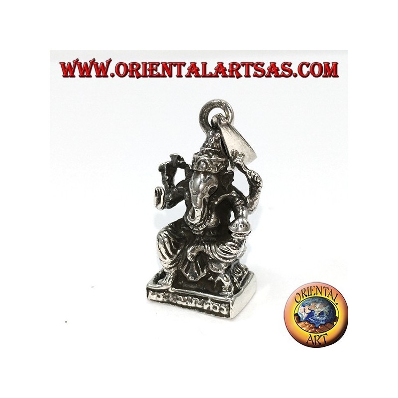 Colgante de plata estatua Ganesha con ratones