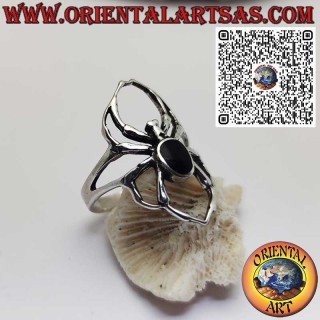 Sterling Silver Spider Ring with Oval Black Onyx – Symbol of Mystery and Protection
