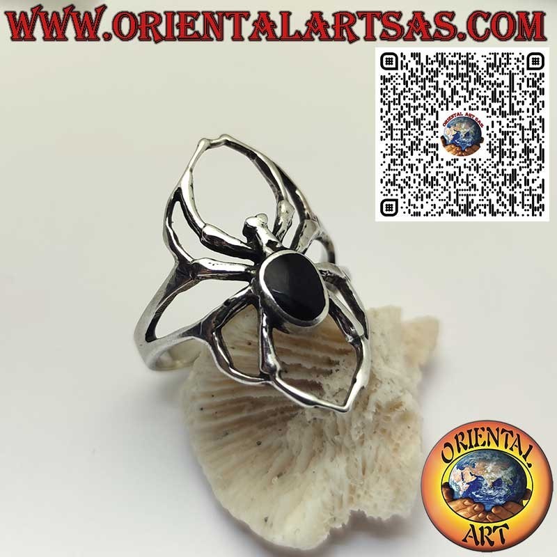 Silberring 925 mit Spinne und Ovalem Onyx – Symbol für Geheimnis und Schutz