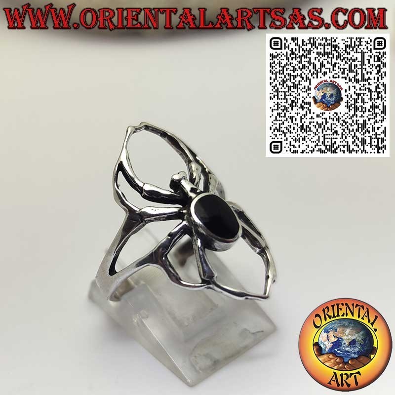 Anillo de Plata 925 Araña con Ónice Ovalado – Símbolo de Misterio y Protección