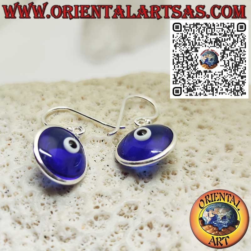 Sterling Silver Dangle Earrings with Blue Turkish Nazar Evil Eye