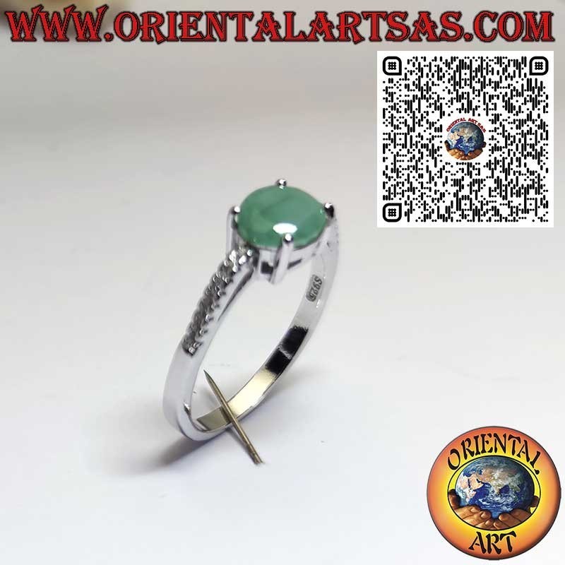 Bague en Argent 925 avec Émeraude Naturelle Ovale et Zircons Latéraux