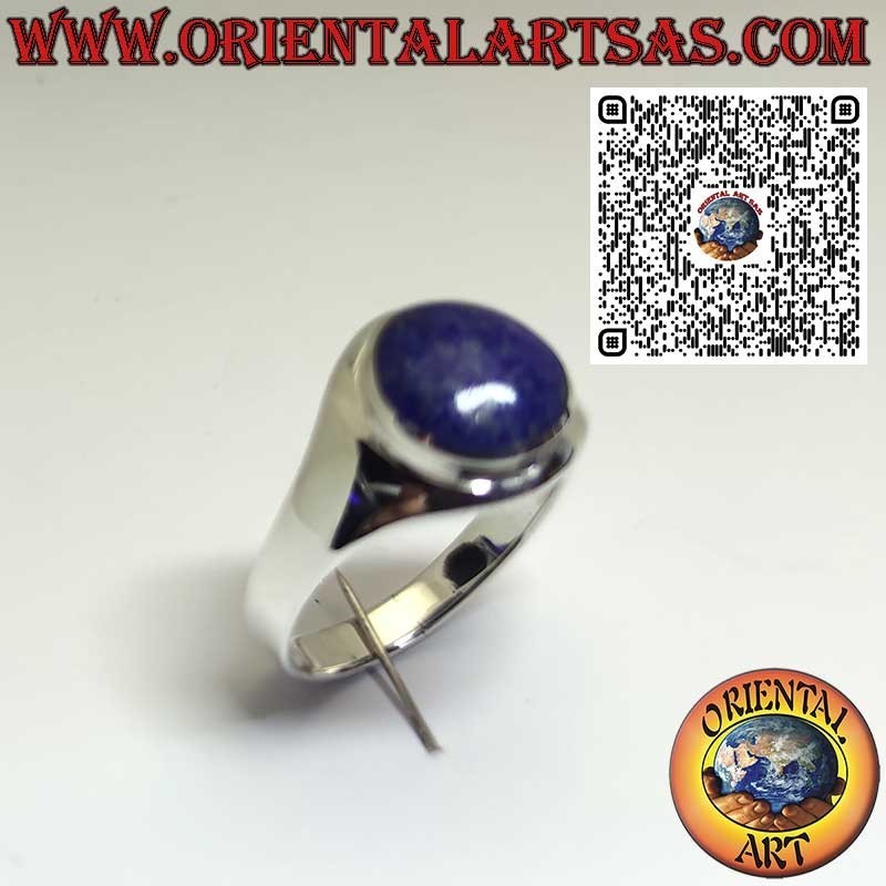 Anillo de Plata 925 con Lapislázuli Natural Afgano Redondo – Montura Lisa