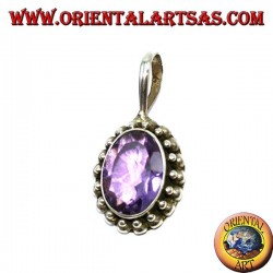 Silber Anhänger, oval natur Amethyst mit Kugelkante