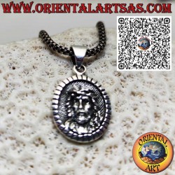 925 Silver Oval Medal Pendant with the Face of Jesus Christ