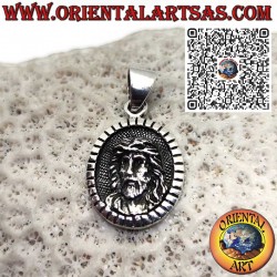 Pendentif médaille ovale en argent 925 avec visage de Jésus-Christ