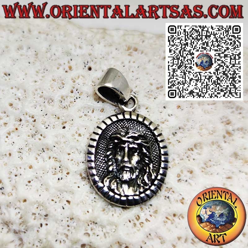 925 Silver Oval Medal Pendant with the Face of Jesus Christ