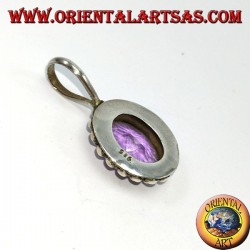 Pendentif en argent, améthyste naturelle ovale avec bordure de boule