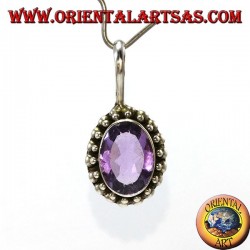 Pendentif en argent, améthyste naturelle ovale avec bordure de boule