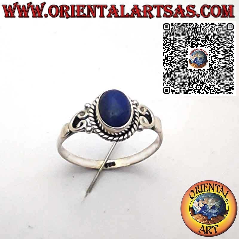 Anillo de Plata 925 con Lapislázuli Natural Ovalado, Trenza Decorativa y Detalles Laterales