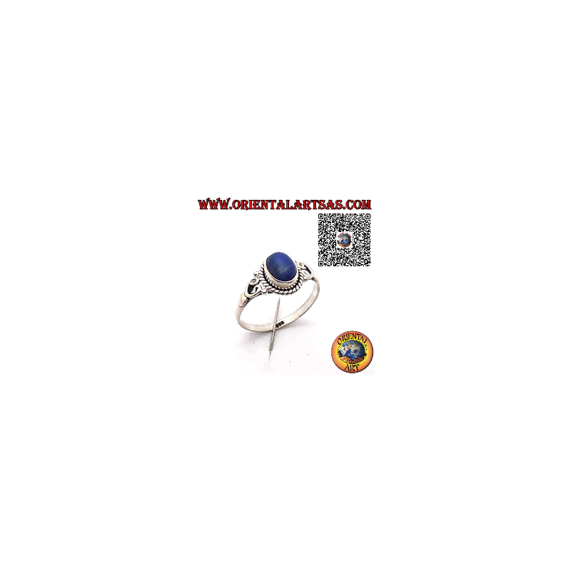 Anello in Argento 925 con Lapislazzuli Naturale Ovale, Treccia Decorativa e Ornamenti sui Lati