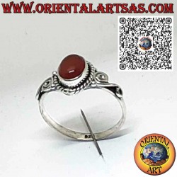 Strength and vitality: Hypoallergenic 925 Sterling Silver Ring with Natural Oval Carnelian and Artistic Spirals.