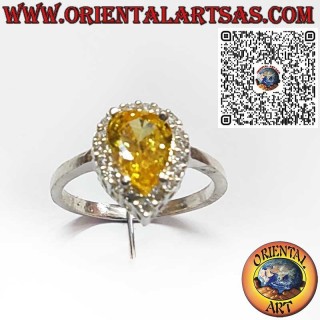 Lumière et prospérité : Bague en Argent 925 avec Quartz Citrine en Goutte et Zircons.