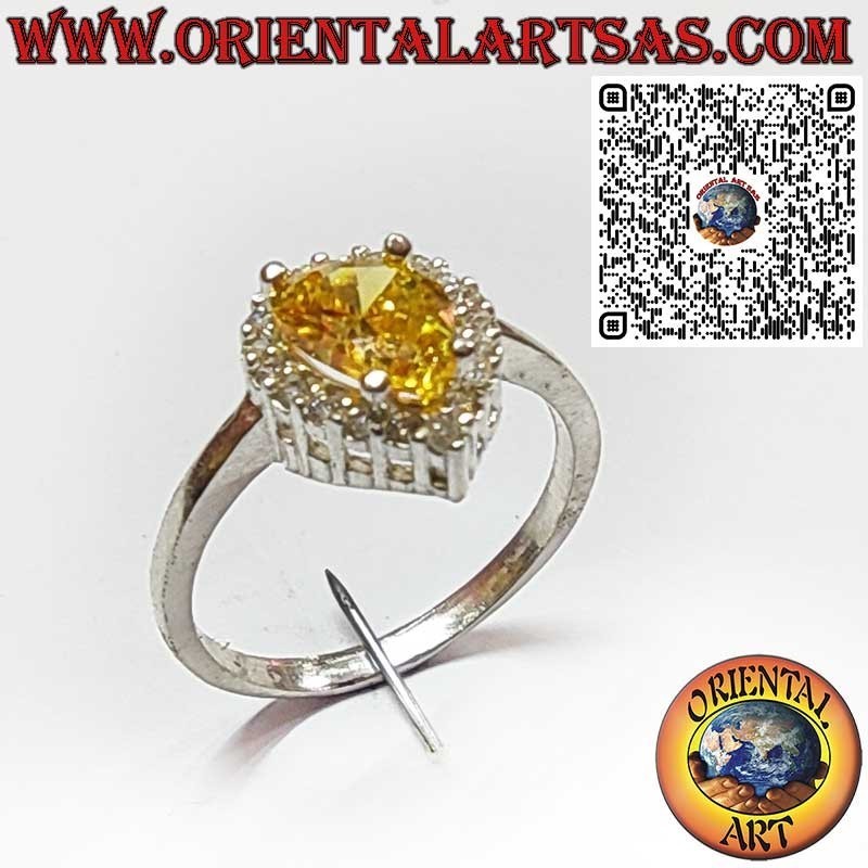 Silberring 925 mit Tropfenförmigem Citrinquarz und Zirkoniafassung