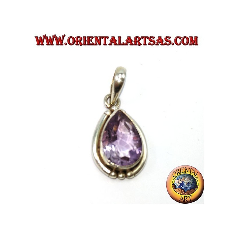 Pendentif en argent avec goutte naturelle améthyste
