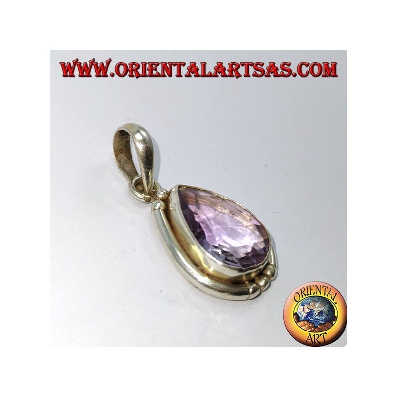 Colgante de gota de plata con amatista natural