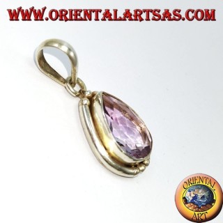 Colgante de gota de plata con amatista natural