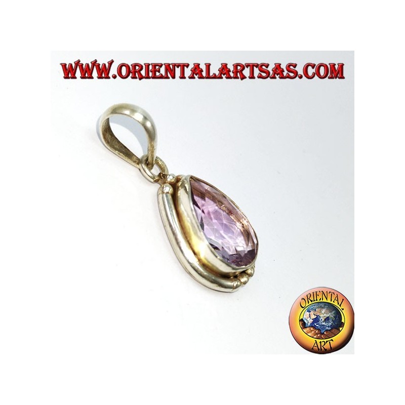 Silver pendant with natural drop amethyst