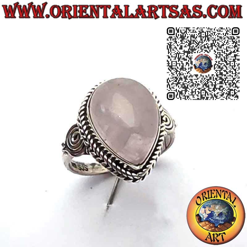 925 sterling silver ring with natural rose quartz drop. A symbol of love and harmony.