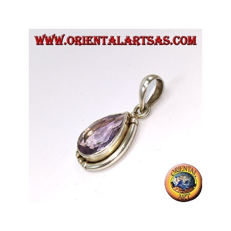 Colgante de gota de plata con amatista natural