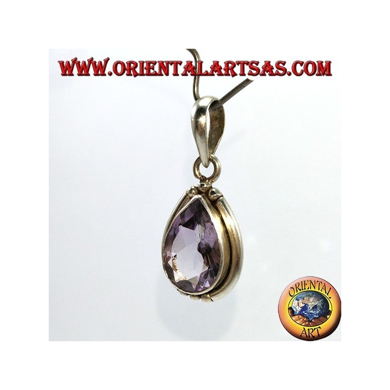 Pendentif en argent avec goutte naturelle améthyste