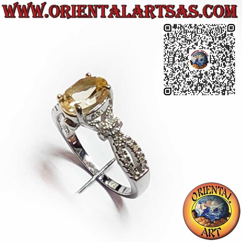 925 Sterling Silver Ring with Oval Yellow Topaz and Side Zircons