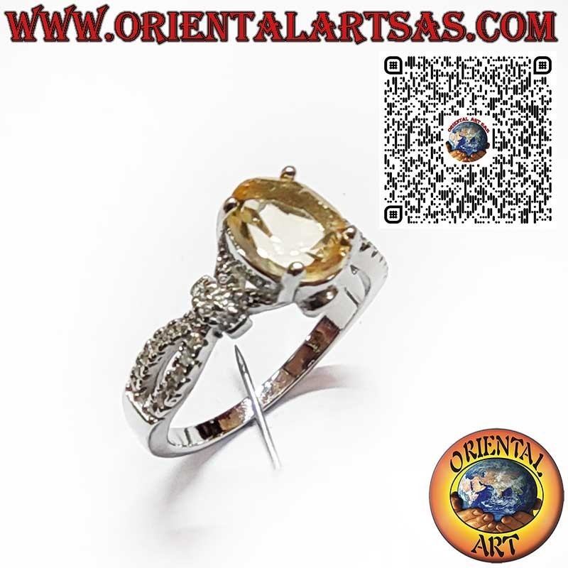 Bague en Argent 925 avec Topaze Jaune Ovale et Zircons Latéraux