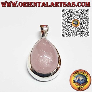 Anhänger aus 925er Silber mit natürlichem Rosenquarz in Tropfenform – Eleganz und Liebe.