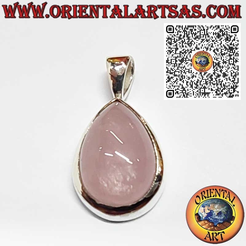 Anhänger aus 925er Silber mit natürlichem Rosenquarz in Tropfenform