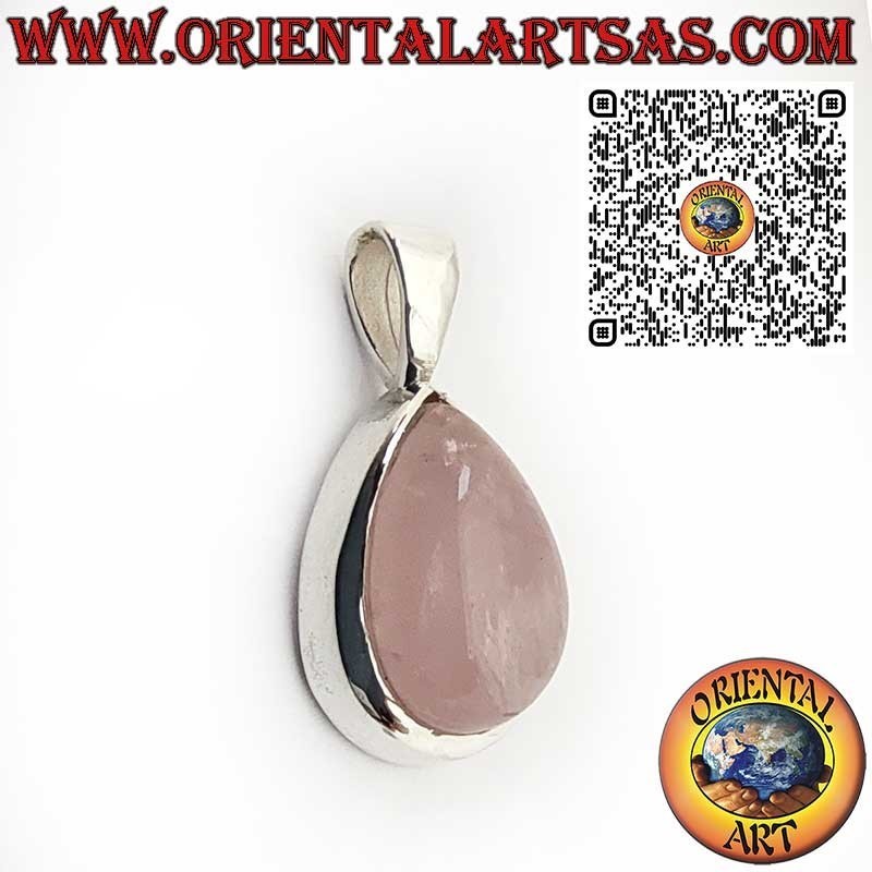 Pendentif en Argent 925 avec Quartz Rose Naturel en Goutte