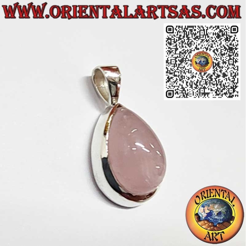 Pendentif en Argent 925 avec Quartz Rose Naturel en Goutte