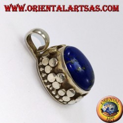 Silver pendant with oval natural lapis lace on high edge