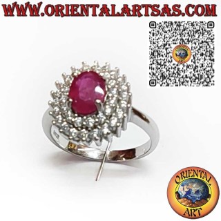 Anello in Argento 925 con Rubino Naturale Ovale e Zirconi – Eleganza e passione.