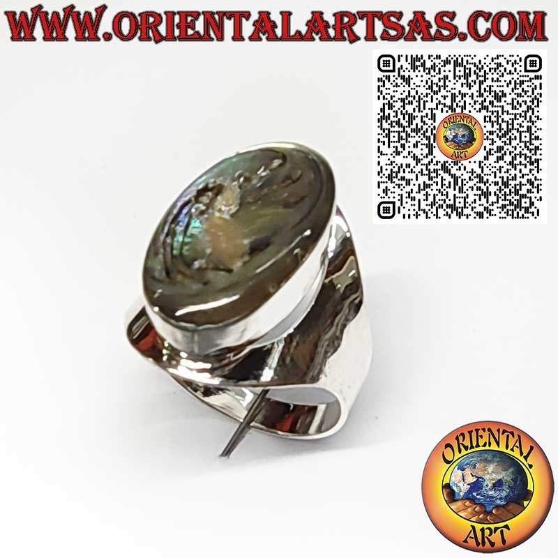 Anello in Argento 925 a Fascia Larga con Abalone Paua Shell Ovale
