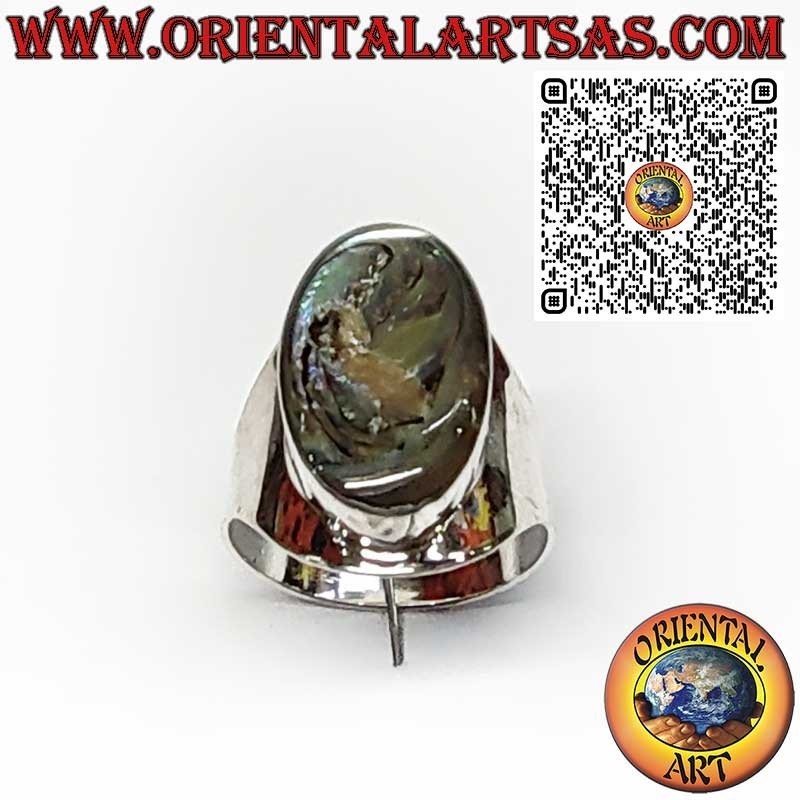 925 Sterling Silver Wide Band Ring with Oval Abalone Paua Shell