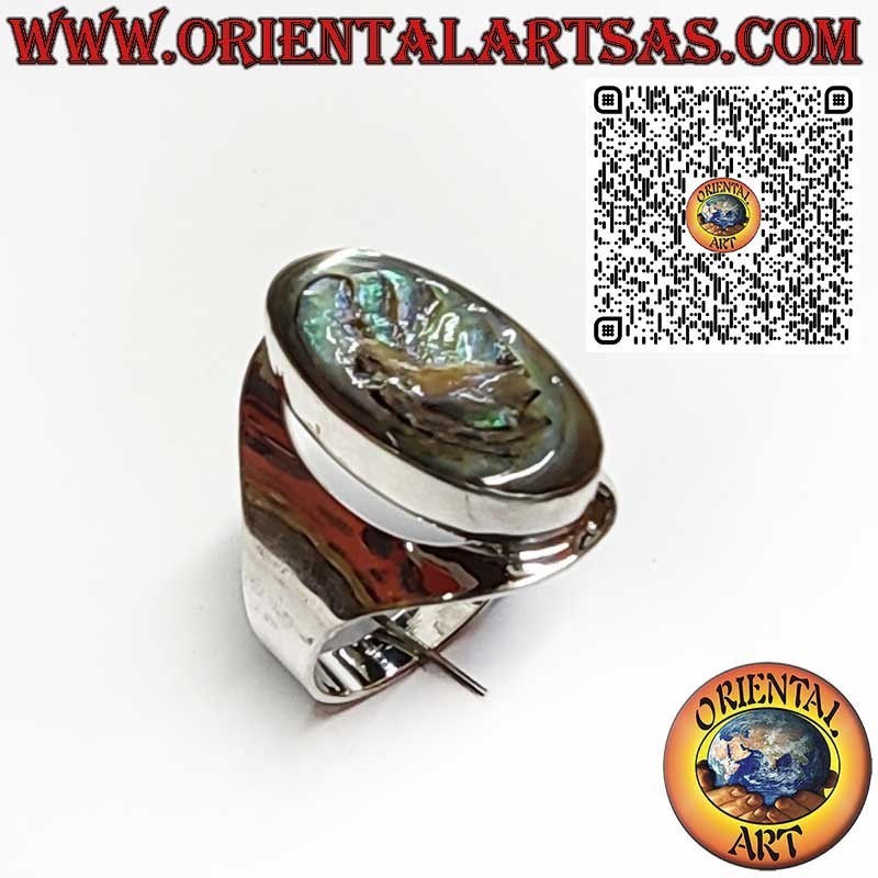 Anello in Argento 925 a Fascia Larga con Abalone Paua Shell Ovale