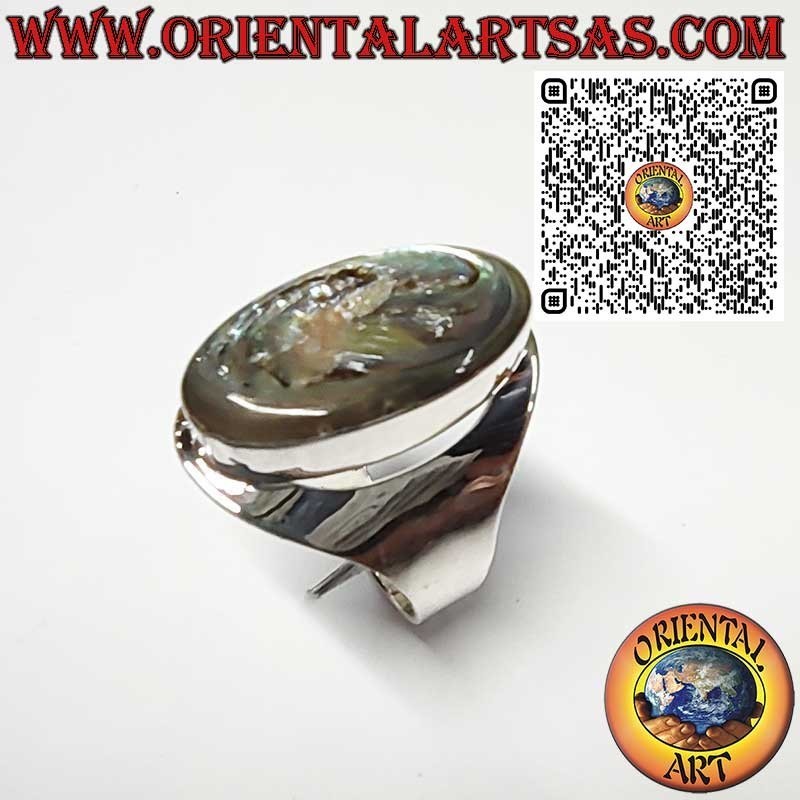 Anello in Argento 925 a Fascia Larga con Abalone Paua Shell Ovale