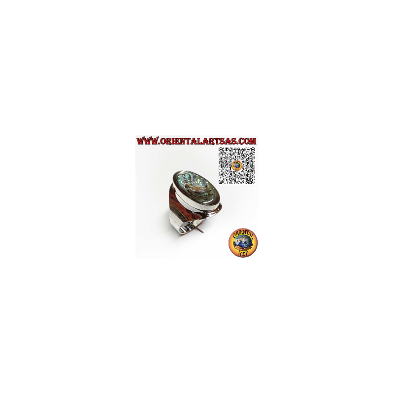 Anillo de Plata 925 Banda Ancha con Abalone Paua Shell Oval