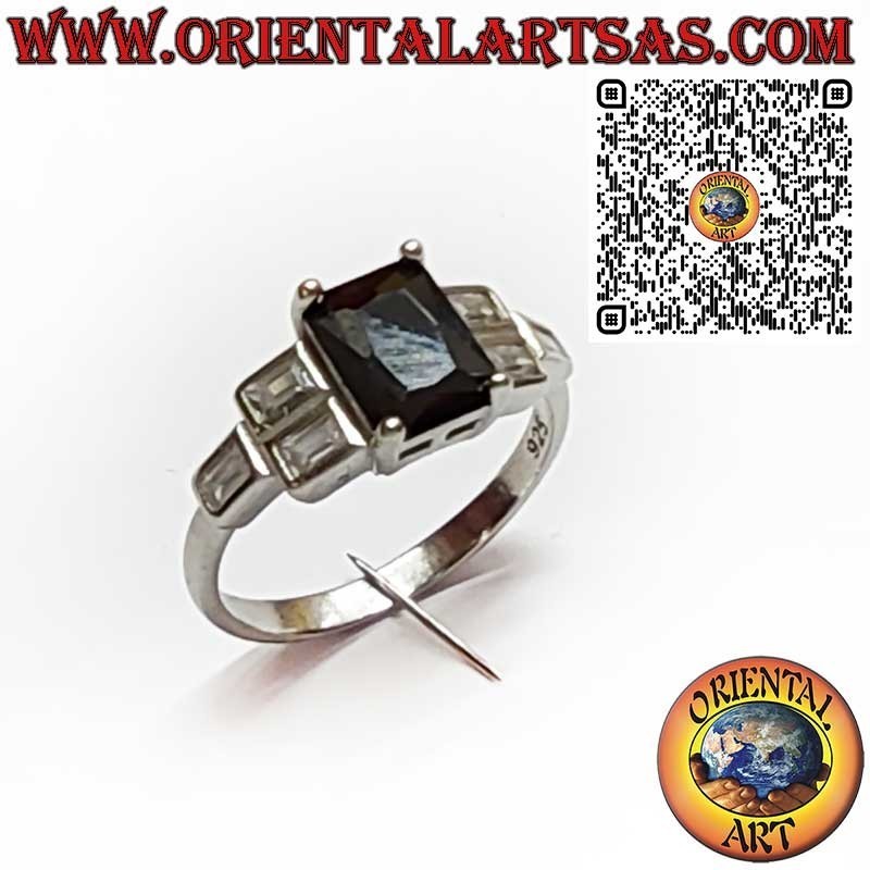 925 Silberring Rechteckiger Schwarzer Spinell Seiten Zirkone