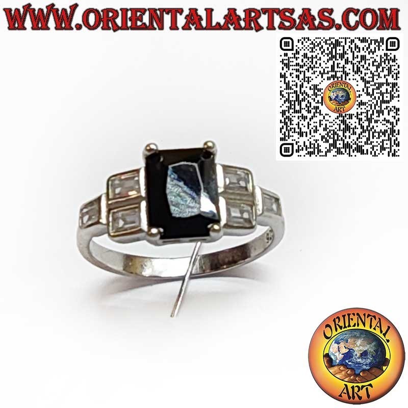 Anillo Plata 925 Espinela Negra Rectangular Circones Laterales