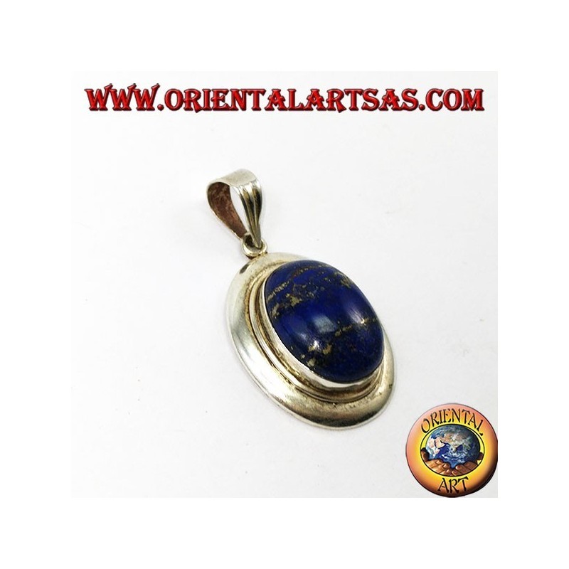 Colgante de plata con encaje lapis natural oval en el borde superior