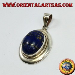 Pendentif en argent avec dentelle ovale naturelle à lapis sur bord lisse