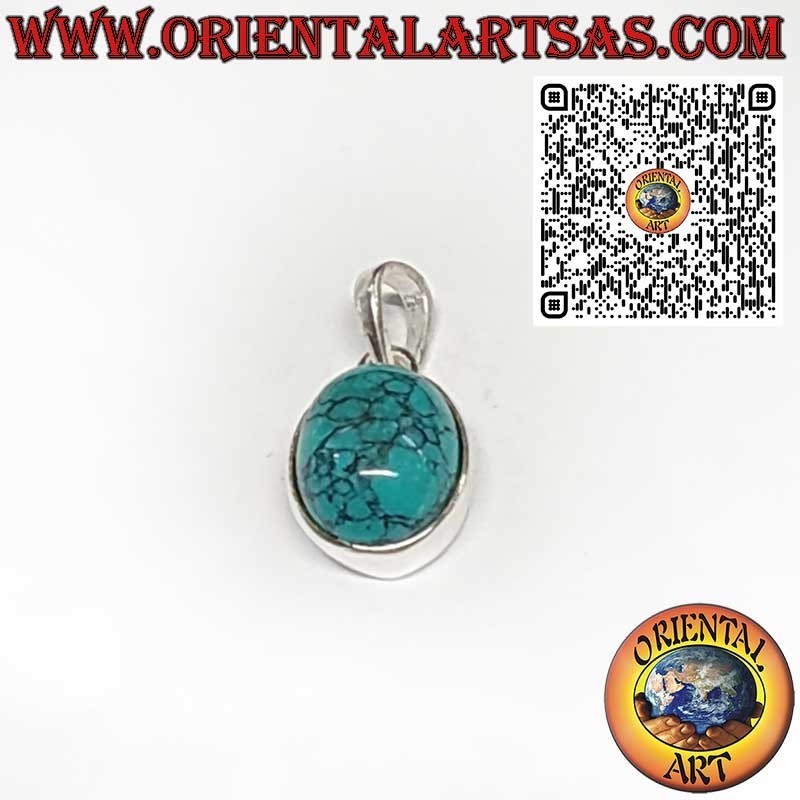 925 Sterling Silver Pendant with Oval Turquoise – Smooth High-Bezel Setting