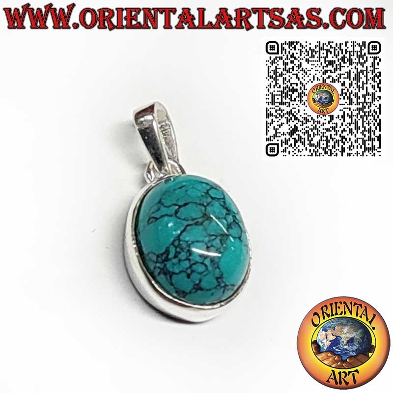 925 Sterling Silver Pendant with Oval Turquoise – Smooth High-Bezel Setting