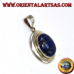 Colgante de plata con encaje lapis natural oval en borde liso