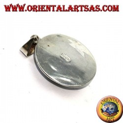 Pendentif en argent avec dentelle ovale naturelle à lapis sur bord lisse